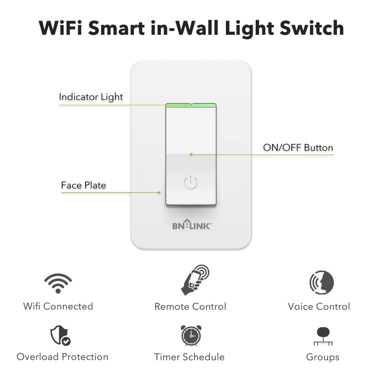  Interruptor inteligente de pared Wi-Fi BN-LINK 